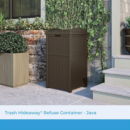 Suncast 33 Gallon Durable Resin Hideaway Outdoor Garbage Can with Secure Lid and Wicker Design for Home Backyards, Decks, or Patios, Java Brown by Suncast - Used condition - US$59.14