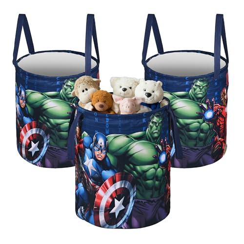 Image of Urbane Home Pack of 3 Foldable 45L Toys Organizer for Kids Room - Soft Toys Storage Bag /Basket /Container with Handles | Marvel Avengers - Blue