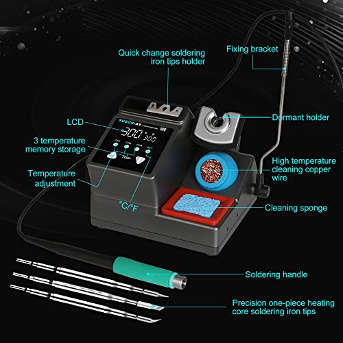 Sugon A9 210 Precision Soldering Stations 120W， Lcd Display Digital Soldering Iron Kit,2 Seconds Fast Heating Up 716℉, 3 Temperature Storage,212℉-842℉, ℃/℉,Esd,Quick Change Soldering Iron Tips Holder #TOP1