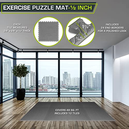 ProsourceFit Exercise Puzzle Mat ½-inch, EVA Interlocking Foam Floor Tiles for Home Gym, Workout Equipment, Kids Play Areas, Grey, 48 SQ FT - 12 Tiles by ProsourceFit - Image 2