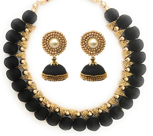Silk Thread Black Necklace Set with Matching Earrings for Women