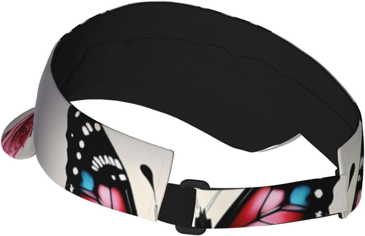 Rose and Butterfly Print Sports Sun Visor Hats Adjustable Running Golf Tennis Sun Cap for Women Men