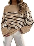 ANRABESS Women's Oversized Sweaters 2025 Long Sleeve Fuzzy Knit Casual Chunky Pullover Sweater Fall Outfits Clothes Camel Black Stripe Large