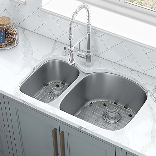 Ruvati RVM4405 Undermount 16 Gauge 32" Kitchen Double Bowl Sink, Stainless Steel Ruvati RVM4405 Undermount 16 Gauge 32" Kitchen Double Bowl Sink, Stainless Steel