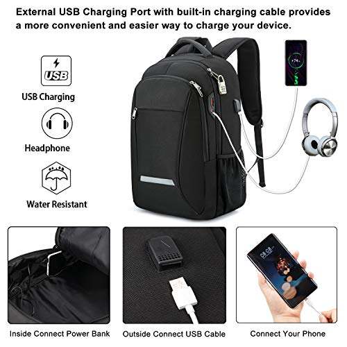 Xqxa Laptop Backpack, Travel Business Backpack For Men & Women With Usb Charging Port, Water Resistant Anti Theft College Computer Back Pack Bag Fits Up To 17 Inch Notebook - Black #TOP1