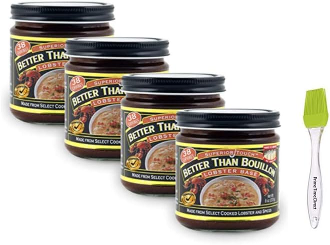 Better Than Bouillon Lobster Base 8 oz (Pack of 4) Bundle with PrimeTime Direct Silicone Basting Brush in a PTD Sealed Bag