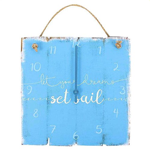 Ghostly Hallows Driftwood Style Nautical Let Your Dreams Set Sail Sea Blue Beach Ocean Rope Reef Knot Hang Large Square Wall Clock