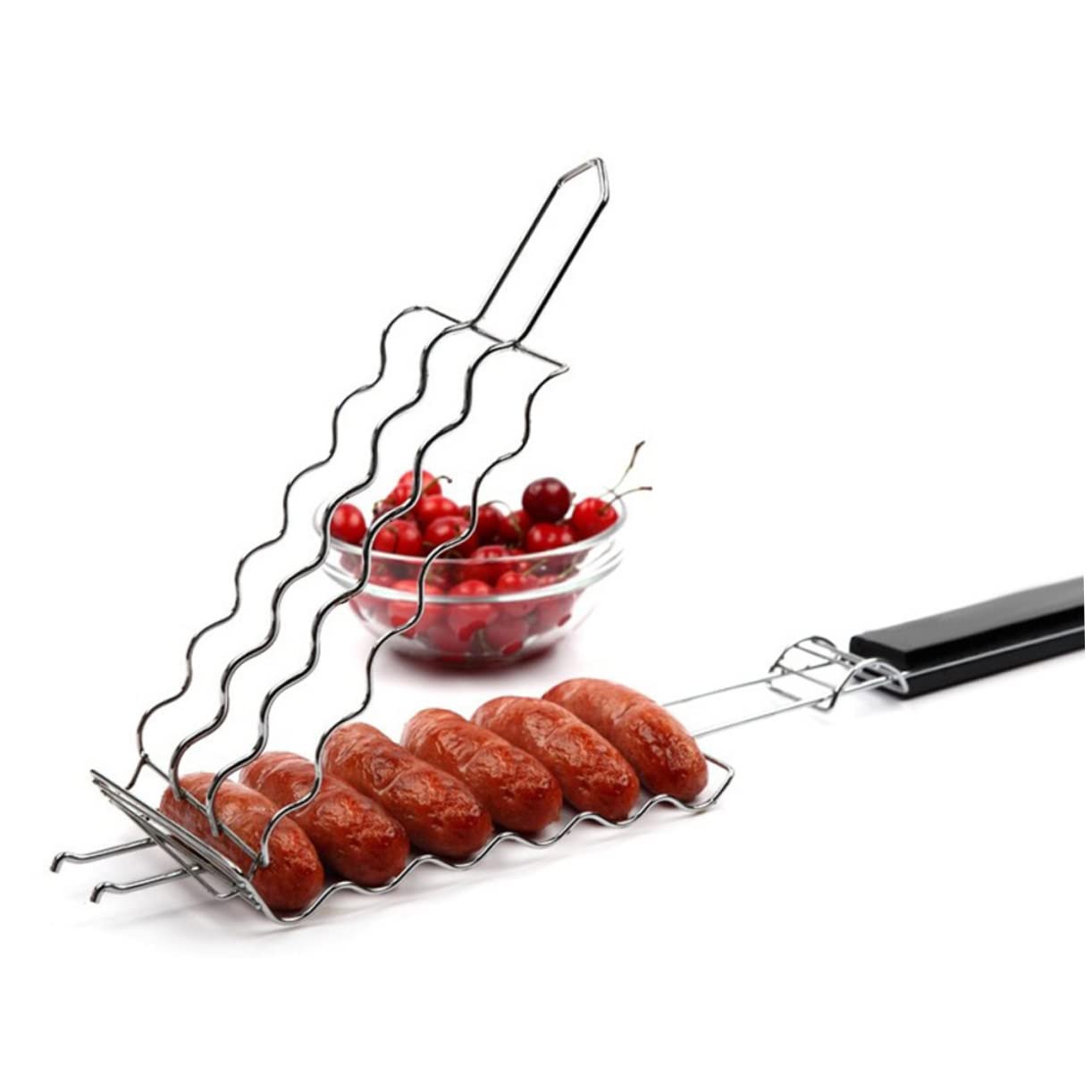 Kosz do grillowania z siatką, Siatka do grilla BBQ z siatką na kiełbaski do biwakowania na świeżym powietrzu, wielokolorowa