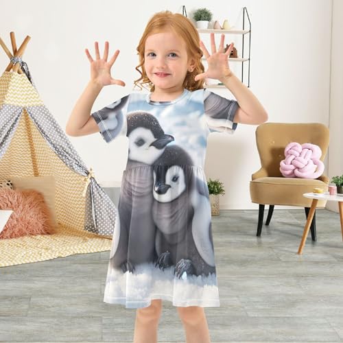 Toddler Girls Dresses Penguins Animal Print Fun Kids Floral Dress 2t Short Sleeve Little Girl4