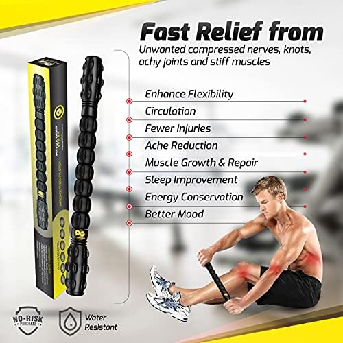 Physix Muscle Roller Stick (1 Massage Stick) - Calf/Quads/Foot Massager,Back Massager Roller for Pain, Self Massage Tool for Deep Tissue, Trigger Point, Muscle Recovery, Myofascial Release (Black)