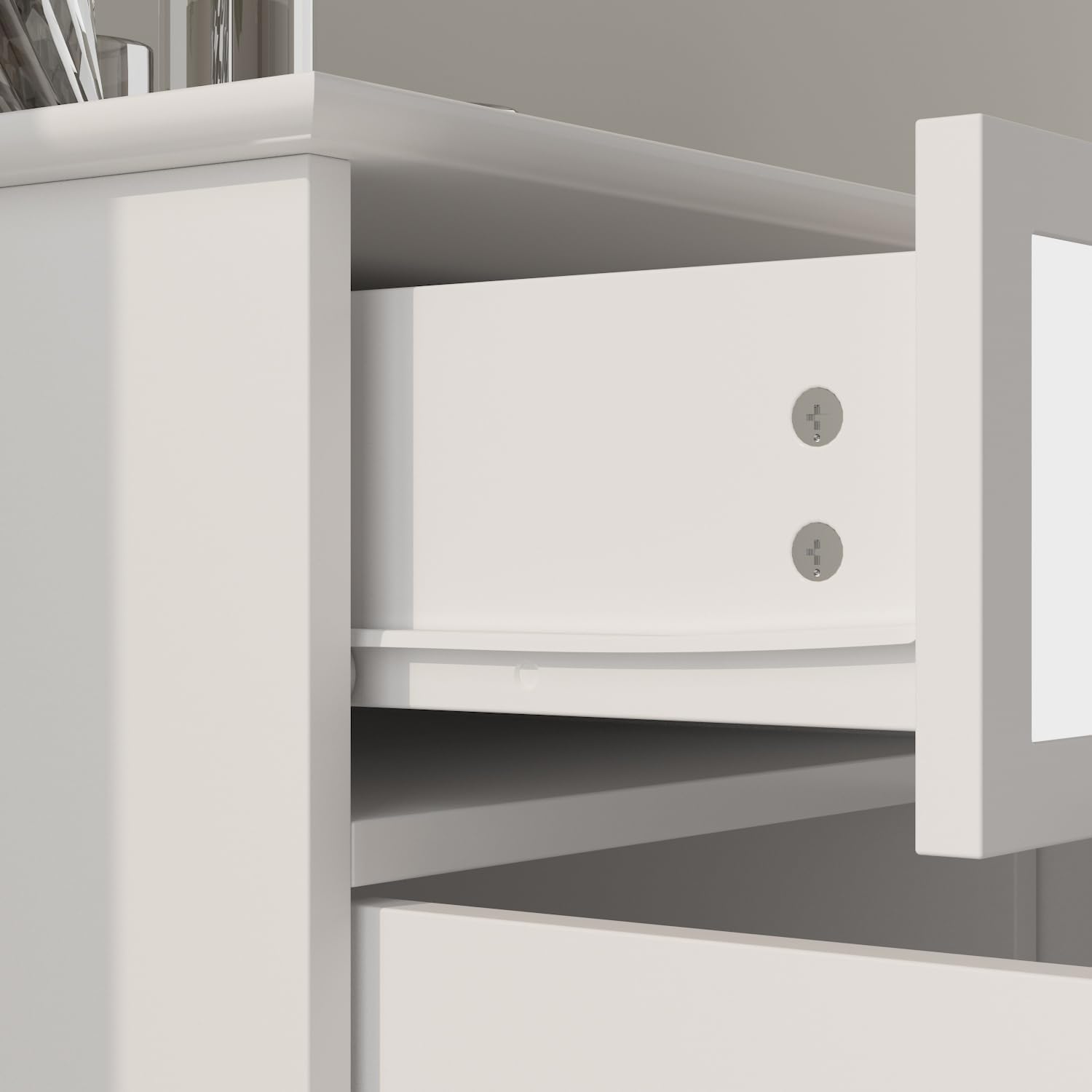 Hitow Mirrored Buffet Sideboard Console Table, 4 Door Accent Cabinet with 3 Drawers & Adjustable Shelves, 55.1" W Storage Cabinet Kitchen Buffet Server Cabinet for Dining Living Room, White Type A