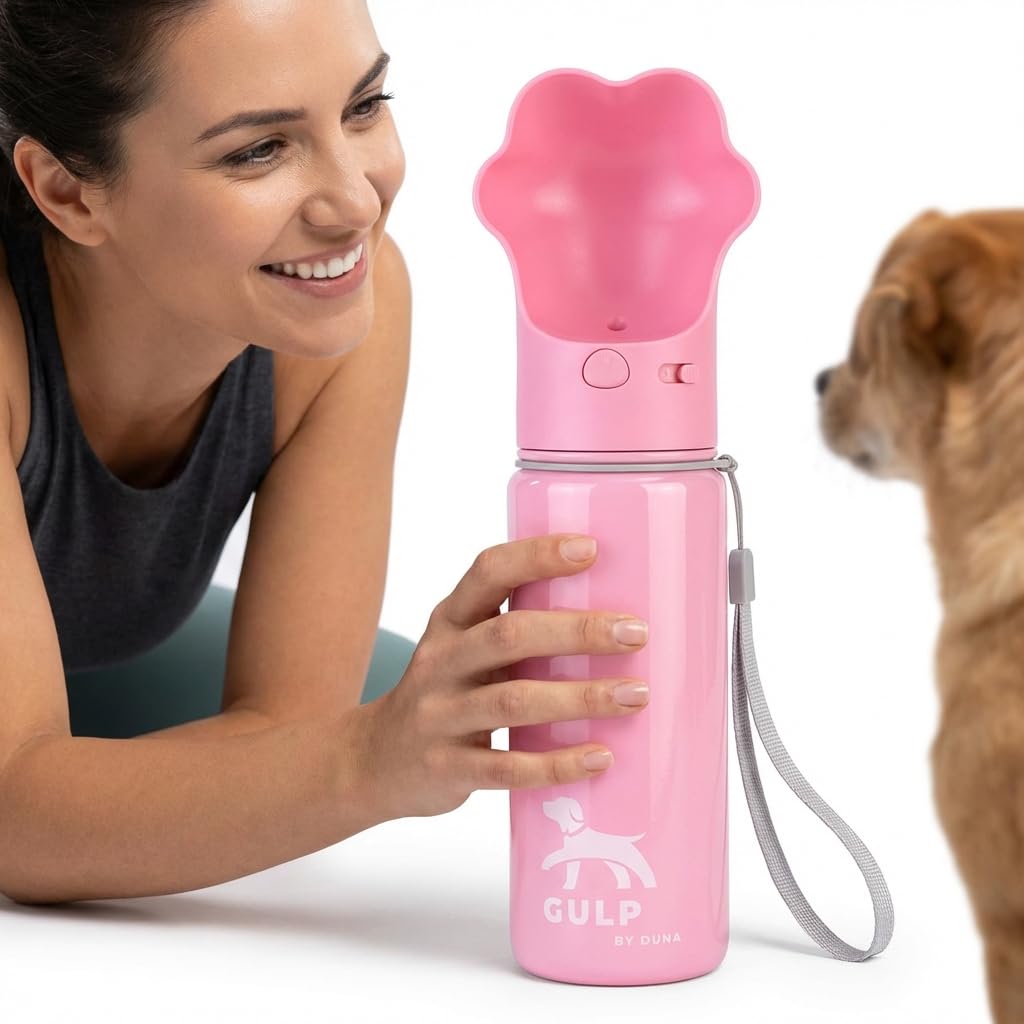 Duna Gulp 18oz Dog Travel Water Bottle with Paw-Shaped Bowl - Insulated Stainless Steel, Leakproof & Portable with Carry Strap for Outdoor Walking,