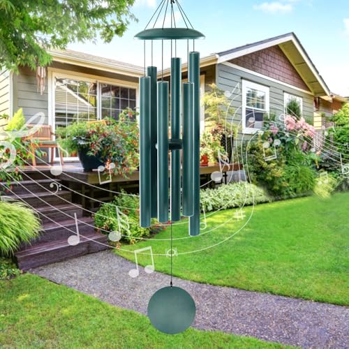 ASTARIN 45in Wind Chimes for Outside，Memorial Wind Chimes Large with 6 Heavy Tubes,Sympathy Gifts, Large Deep Tone for Garden Hanging Decor, Gift for Mom Women Grandma Neighbors,Green 45”-Gr