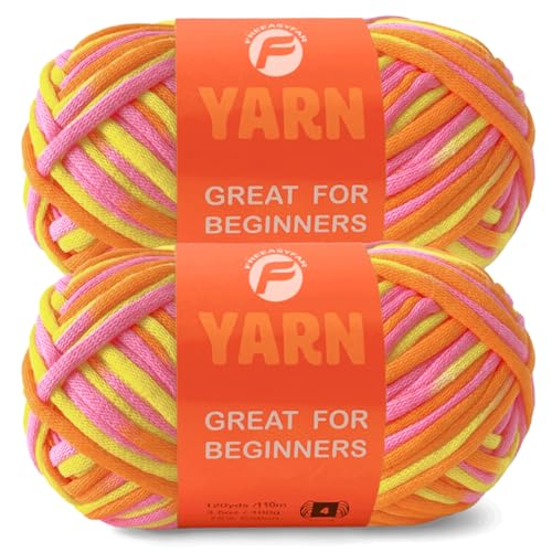 Image of 2 x 3.5Oz /120yds Beginner Easy Yarn for Crocheting and Knitting;Worsted-Weight Medium #4;Cotton Blend Yarn for Beginners Amigurumi DIY (Sunglow, 2 Skein)