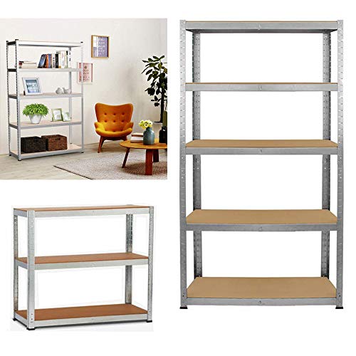 Lagerregal, Regal mit 5 MDF Regalböden Küchenregal Metall Werkstattregal Schwerlastregal Lagerregal Kellerregal, max. 875kg Tragfähigkeit, 180 x 90 x 40 cm, Verzinkt