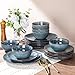 AmorArc Ceramic Dinnerware Sets for 8, 24 Pieces Handpainted Plates and Bowls Set, Scratch Resistant Stoneware Dishes Set, Dishwasher & Microwave Safe, Ceylon Blue