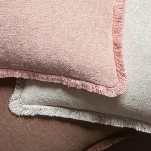 Image of MIULEE Boho Linen Fringe Decorative Lumbar Throw Pillow Covers Pink 12x20