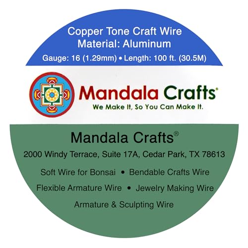 Image of Mandala Crafts 16 Gauge Copper Tone Anodized Aluminum Craft Wire, 100 FT | Colored, Flexible, Bendable, for Bonsai, Armature, Sculpting, Wire Wrapping, Jewelry Making, Weather & Tarnish Resistant