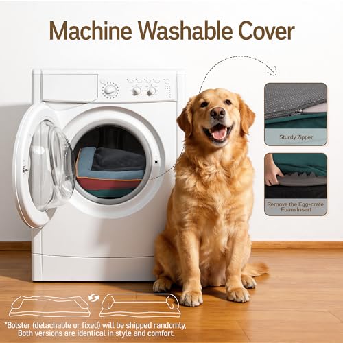 Image of Comfort Expression Washable Orthopedic Dog Bed for Extra Large Sized Dogs | Waterproof Memory Foam Pet Bed 42x30 Inch with Removable Cover with Non-Slip & Bolster