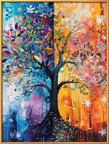 Image of Leczany Cross Stitch Stamped 11CT 3 Strands Kits for Adults Beginners Patterns Craft Kit Needlepoint Full Range of Embroidery Kits DIY Starter | Colorful Tree 15.8x20.9 inches