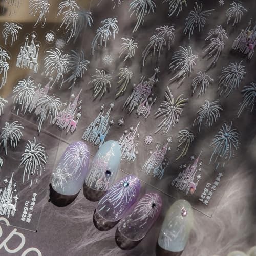 Phuryllic 3D Nail Stickers for Nail Art Embossed Self-Adhesive Cute Nail Charms & Decals for DIY Nails Easy-to-Apply Nail Design Supplies & Accessories for Home Manicure-Fireworks