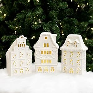 Markfeldsteinassociatesvillagerowhousewhite8x45porcelainholidaytealightfigurinessetof3  Urban Country Home Decor Mark feldstein associates village row house white 8 x 45 porcelain holiday tea light figurines set of 3  urban country home decor