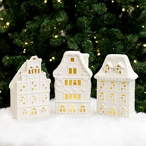 Markfeldsteinassociatesvillagerowhousewhite8x45porcelainholidaytealightfigurinessetof3  Urban Country Home Decor Mark feldstein associates village row house white 8 x 45 porcelain holiday tea light figurines set of 3  urban country home decor