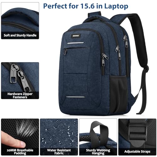 Image of BIKROD Backpack for Men Women, School Backpacks for Teen Boys, Business Anti Theft Sturdy Travel Laptop Backpack, Water Resistant 15.6 Inch Computer Bag Gift, Blue
