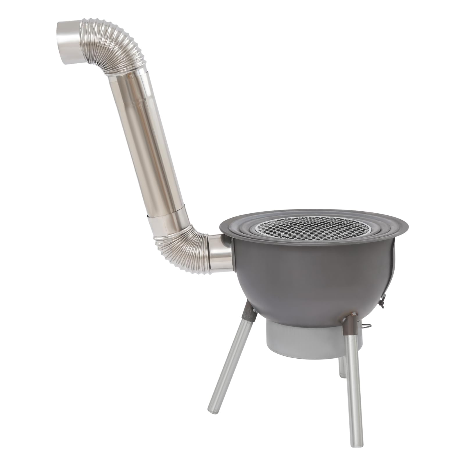 Poêle à bois rond, portable, en acier inoxydable, avec cheminée, gants et crochet, 48 x 52 cm, pour camping, jardin, terrasse, balcon et cour
