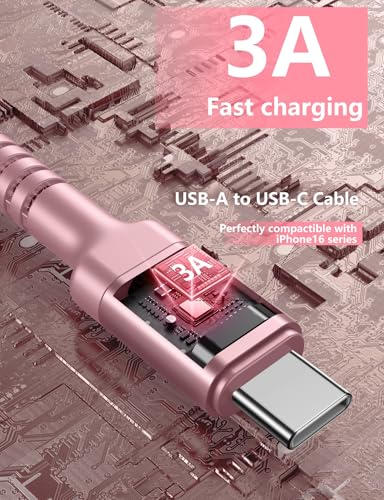 Image of USB C Cable 10FT, 2Pack Long USB A to USB C Charger Cable, Type C Cable Fast Charging Upgraded Extra Durable Braided USBC Cord Compatible with iPhone 17 16 15 Pro Max Plus and More USB C Devices-Pink