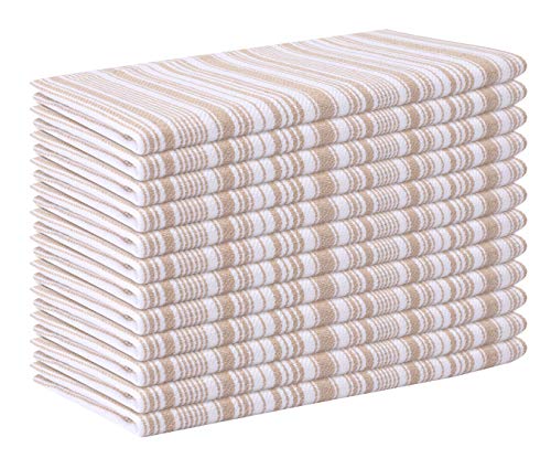 Cloth Napkin Tuscany Stripe Fabric-18x18 Khaki, Wedding Napkins, Cocktails Napkins, Fabric Napkins, Cotton Napkins Mitered Corners & Generous Hem, Machine Washable Dinner Napkins, 12 Pack