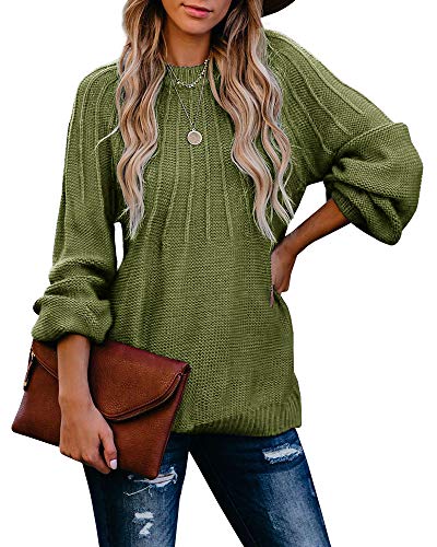 Saodimallsu Womens Oversized Crew Neck Sweaters Batwing Long Sleeve Pullover Loose Slouchy Casual Knit Jumper Tops Army Green