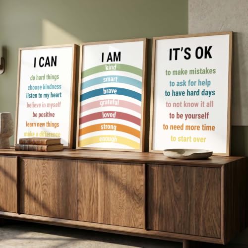 Image of Kotart Big Size quote Motivational Poster with Frame Aesthetic Positive Posters with Frames Motivational Quote feel good inspirational office Wall Art Room Living Room & Study Set Of 3 | Design 993 Beige (14x20 Inch)