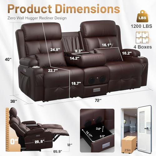 Image of Power Loveseat Recliner Sofa, Home Theater Seating with Heat Massage, Reclining Loveseats with Flip Backrest, Wall Hugger RV Couch Movie Theater Chairs, RV Furniture Sofas with USB, for Gaming Room