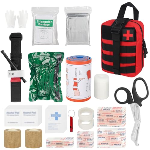 Mineup Trousse de Premiers Secours, 54 PCS Trousse de Secours Complète, Trousse de Secours Voiture, Trousse de Secours Militaire, Pochette médecine tactique pour Maison, Voiture, Camping, Rouge