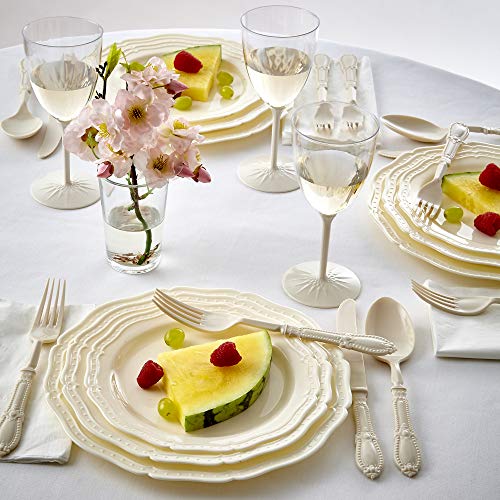 Vintage Embossed Plastic Salad Plates For Party (20 Pc) Heavy Duty Disposable Dinner Set 9", Fine China Look Dishes, Perfect For Upscale Weddings And Events, Cream - Countryside Collection #TOP1
