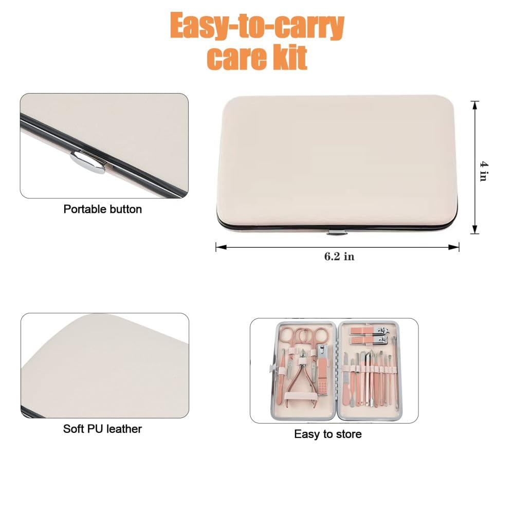 Nagelknipser-Set, 18-in-1, Edelstahl, Nagel-Maniküre-Set, Nagelpflege-Set, Maniküre-Set, Damen- und Herren-Pflegeset, Pink Gold