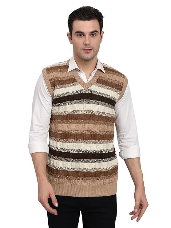 Muskan Knitwear Men's Half Sweaters for Winter (in, Alpha, M, Regular, M, Beige)-image-4