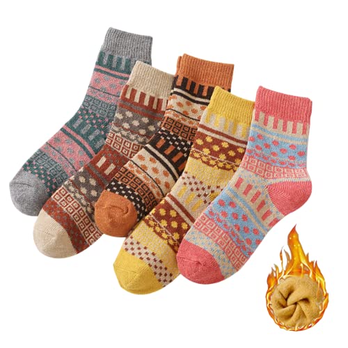 5 Pairs Wide Thermal Winter Socks for Women - Warm Thick Socks Fleece Snow Socks for Cold Weather (AC001)