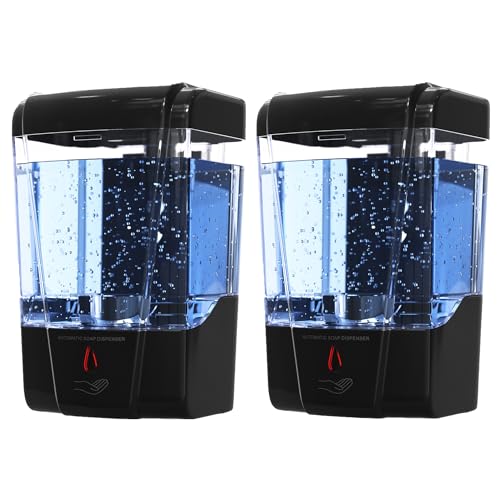 Automatic Soap Dispenser Wall Mount (2-Pack Black) Touchless Hand Sanitizer/Commercial Hand Soap Dispenser for Bathroom 20 oz (600ml) Battery Operated Unit with Infrared Sensor - by EnBath