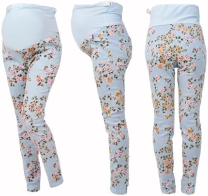 Maternity Legging Print high elastic adjustable waist pregnant trousers Blue, XL