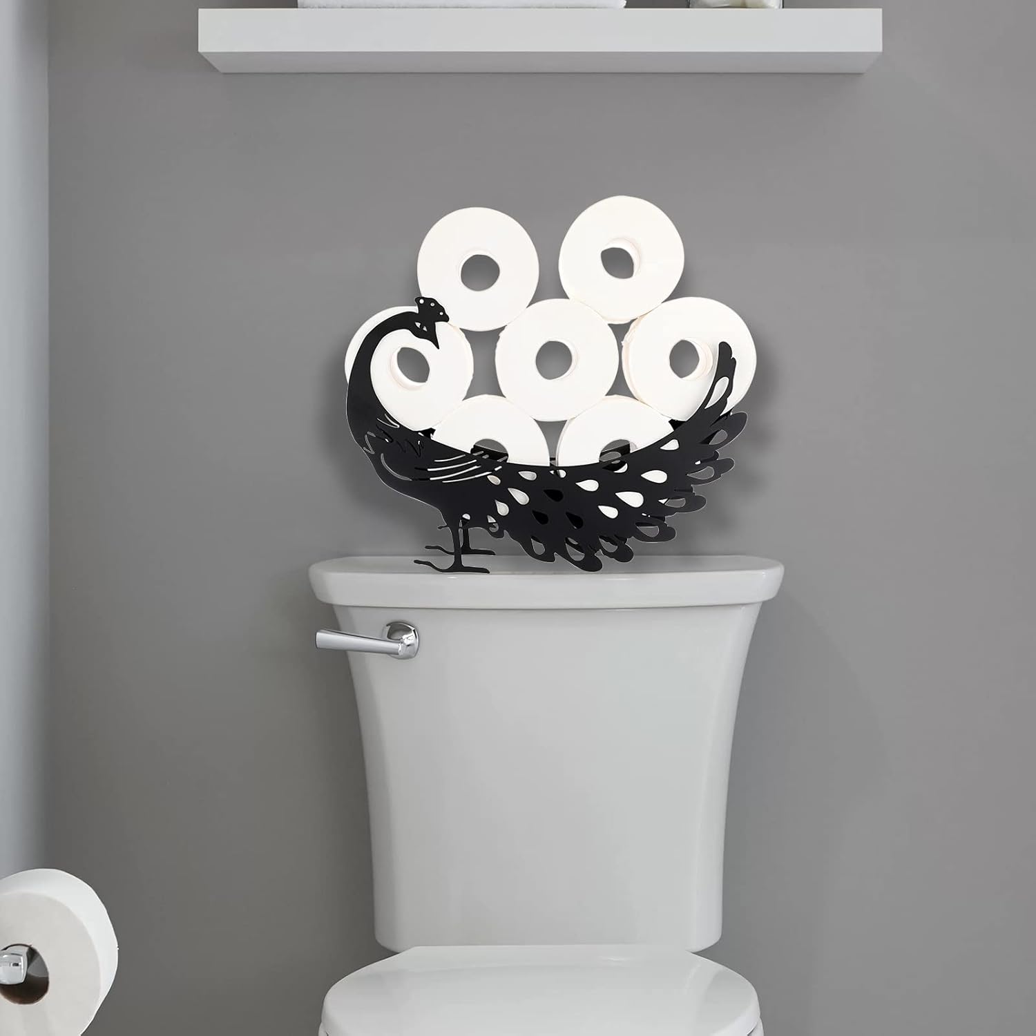 Sumnacon Toilet Paper Holder Freestanding Metal Toilet Paper Storage (Peacock)