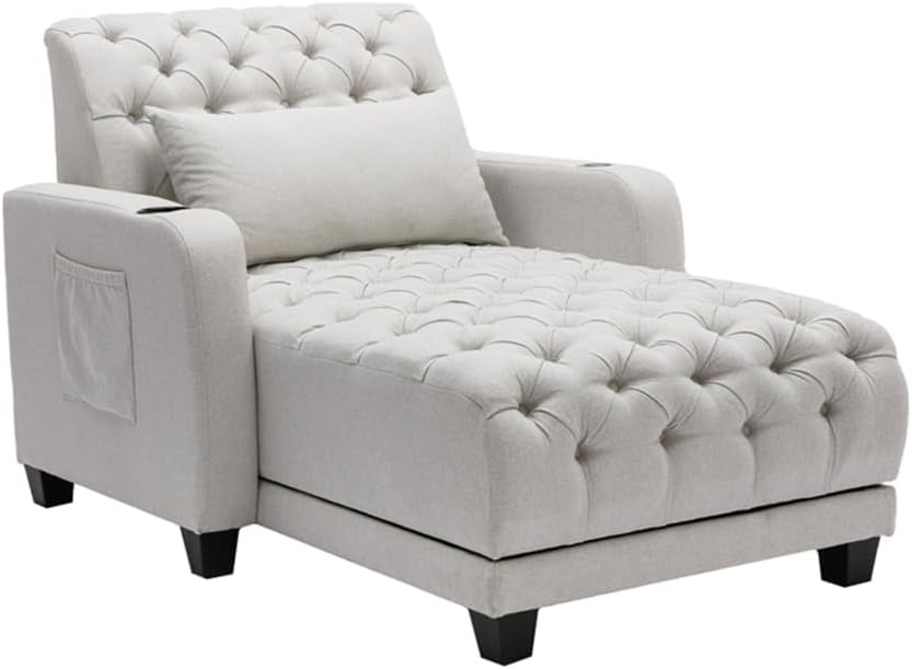 Living Room Leisure Sofa with Side Storage Pockets and Wooden Legs, Suitable for Rooms and Balconies