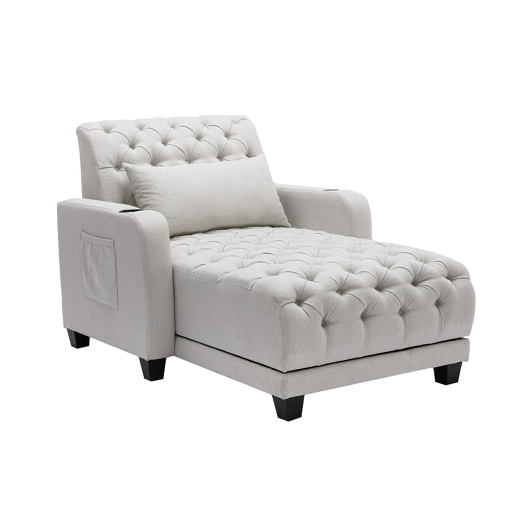 Living Room Leisure Sofa with Side Storage Pockets and Wooden Legs Suitable for Living Rooms and Balconies