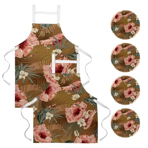 Tablier de cuisine rétro imprimé fleurs multicolores avec broches incluses