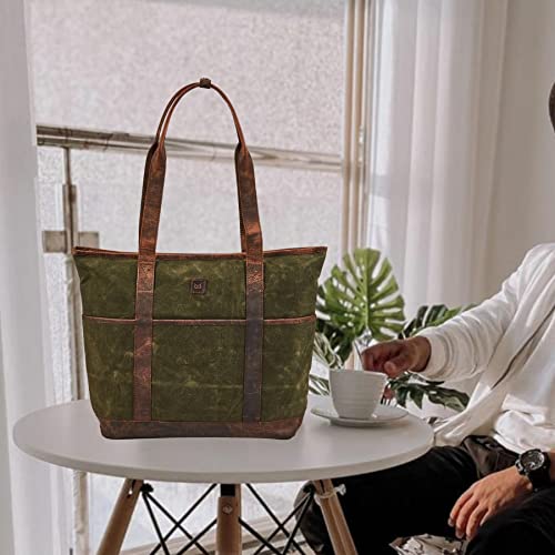 Bolso Tote grande para mujer con cuero y lona encerada miniatura 2