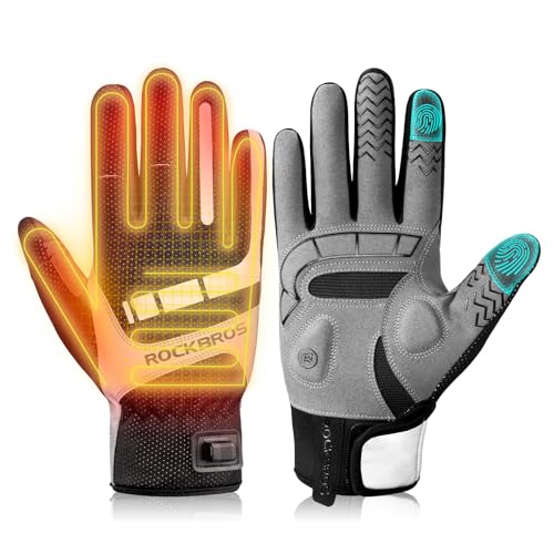 ROCKBROS Beheizte Handschuhe Winter Beheizbare Fahrradhandschuhe Touchscreen Warme Winddichte Heizhandschuhe für Radfahren Wandern Motorrad Auto Damen & Herren 2XL