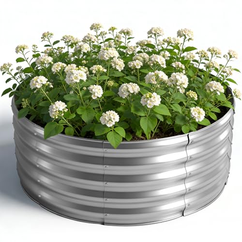 Teodute Huerto en Casa Kit de Cultivo, 90x90x43cm Galvanizado Huerto Urbano Terraza Galvanizado con Guantes, para Cultivar Plantas Verduras Flores y Hierbas (Redonda + Plateada)