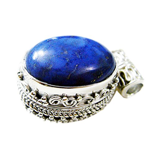 Collier lapis-lazuli pendentif ovale bleu bijoux de guerison argent vintage