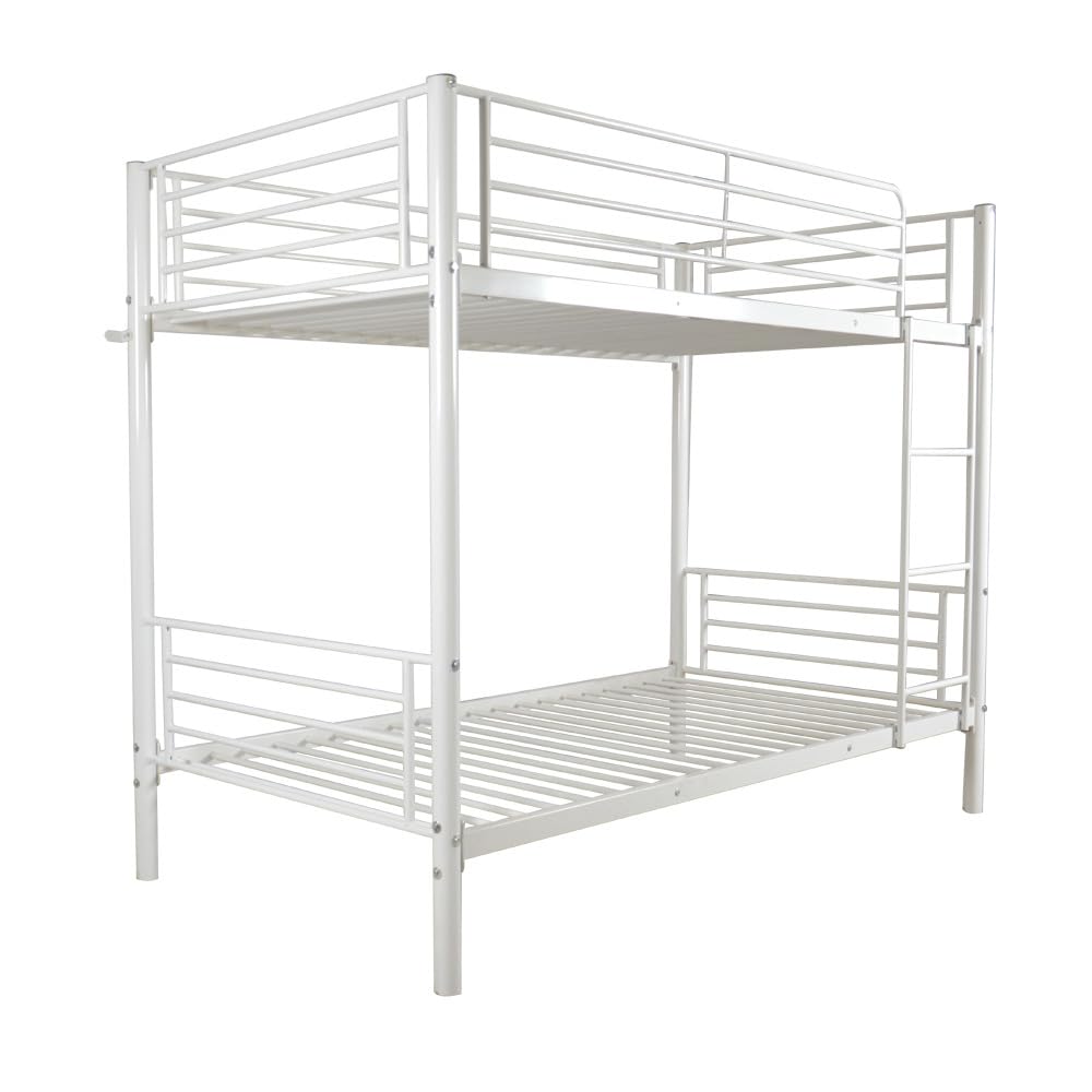 TURRIDU Bunk Bed Twin Over Twin for Teens, Metal Bunk Bed Frame with Ladder, Space-Saving, Noise Free, Easy Assembly, No Box Spring Needed, White